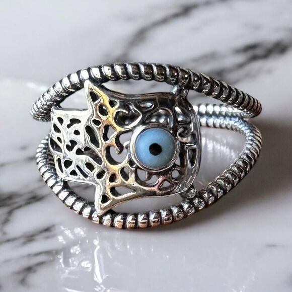 925 Sterling Silver Hamsa Ring - Picture 3 of 7